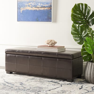 SAFAVIEH Kerrie Brown Bicast Leather/Wood Storage Bench - 46.9" x 18.3" x 16.7" - 47Wx18Dx17H