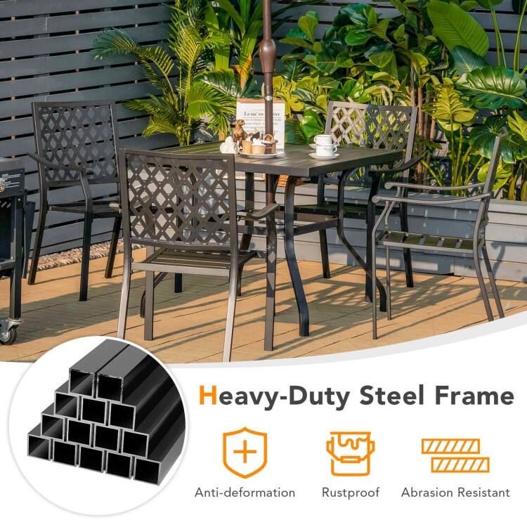 37 Inch Square Patio Dining Table with Umbrella Pole Hole - 37" x 37" x 29"