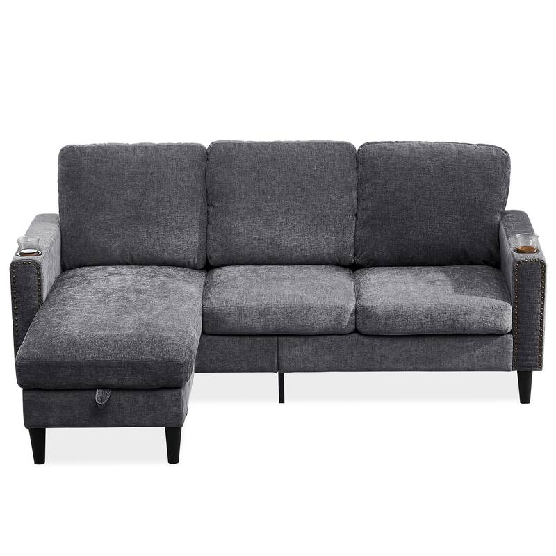 Contemporary Chenille L-Shape Sofa with Storage Chaise for Living Room, Apartment, Office