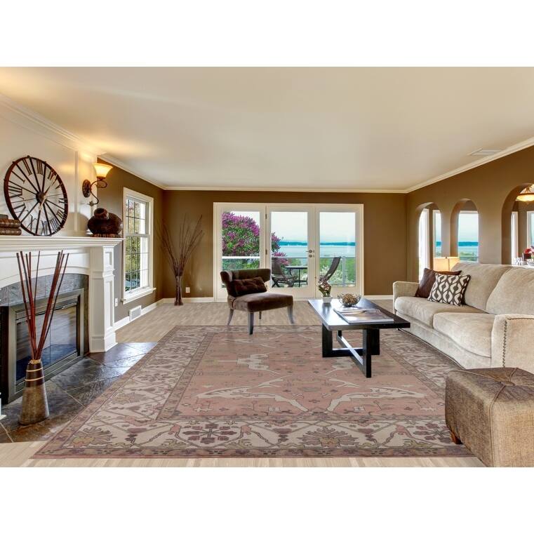 Pink & Ivory Oushak Oriental Large Area Rug Hand-Knotted Wool Carpet - 10'0" x 13'9"