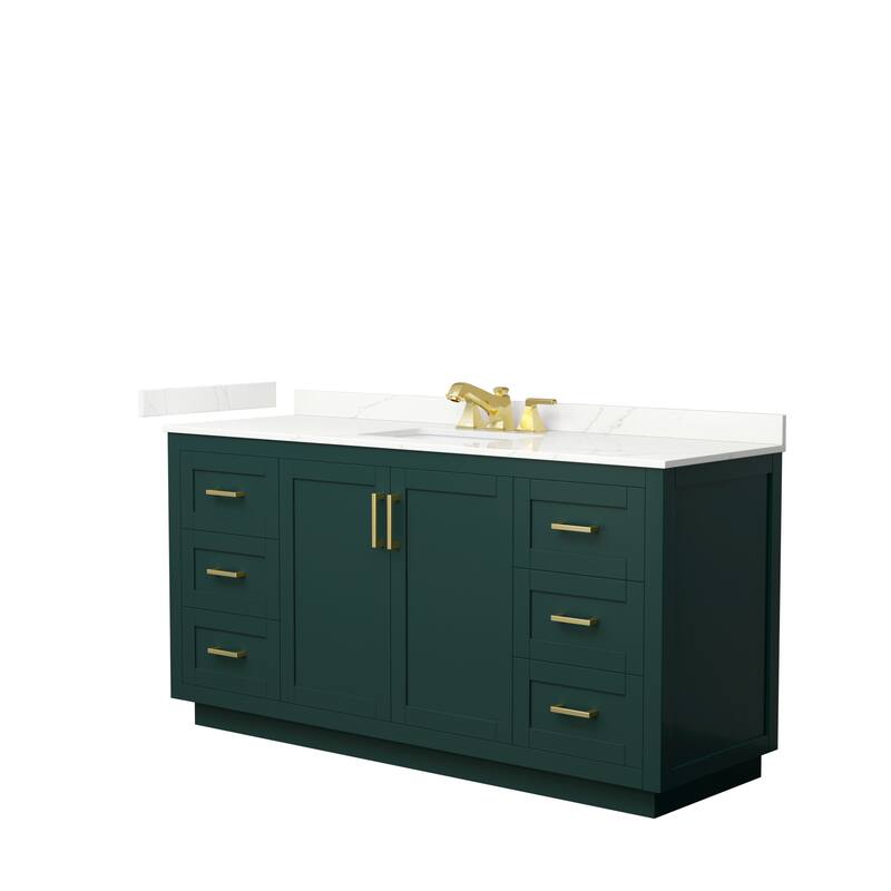 Miranda 66-inch Single Vanity, Quartz Top - Green, Gold Trim, Giotto Quartz Top
