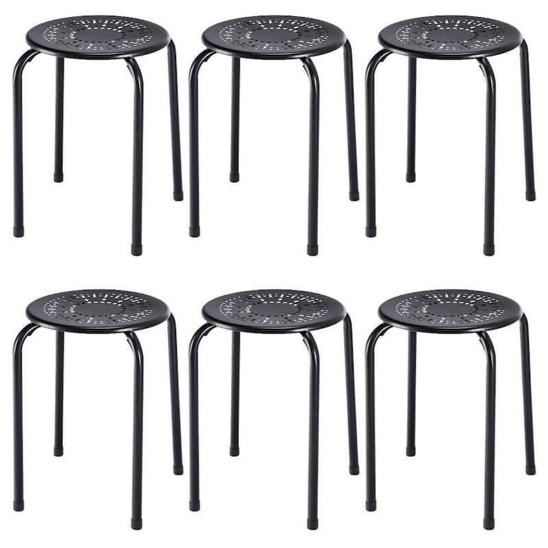 Set of 6 Stackable Daisy Backless Round Metal Stool Set - 11.6" x 17.5"