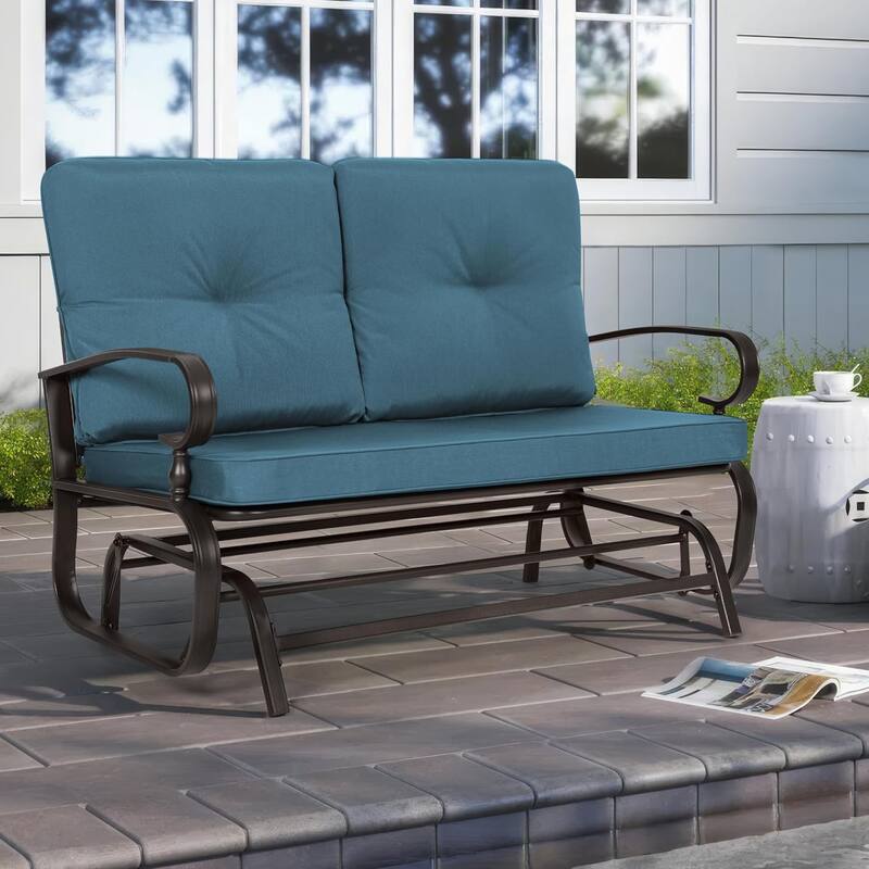 2-Person Outdoor Patio Glider Rocking Chair Cushioned Bench Loveseat - Blue