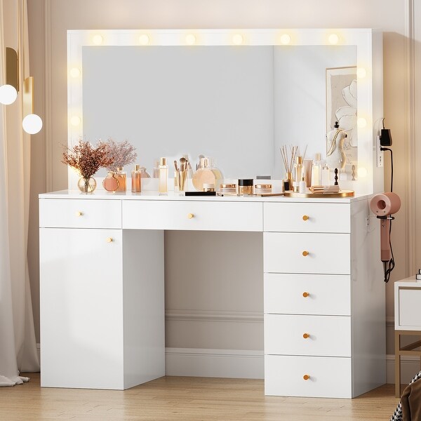 56'' Makeup Vanity with Mirror and Lights Vanity Desk with Power