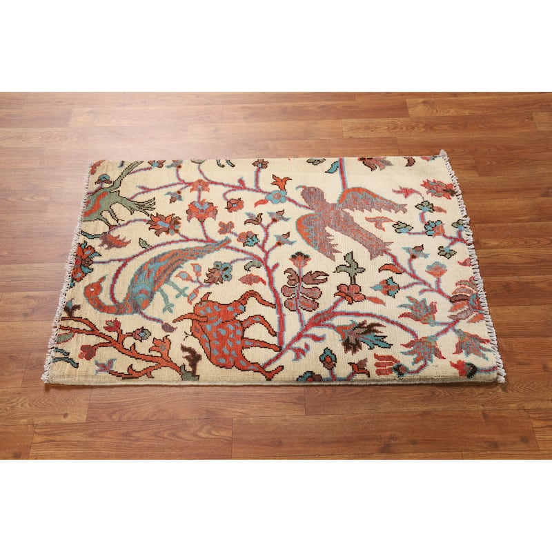 Hand Knotted Oriental 100% Wool Carpet Traditional All-Over Beige & Ivories Kazak Area Rug - 3' 0'' X 2' 0''