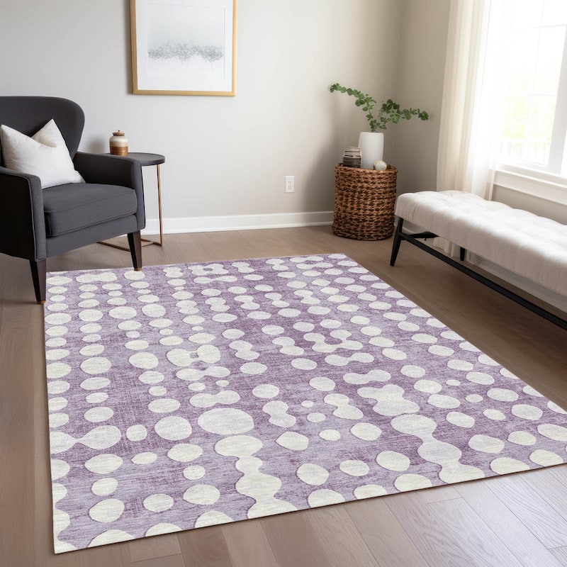 Machine Washable Indoor/ Outdoor Chantille Dots Abstract Rug