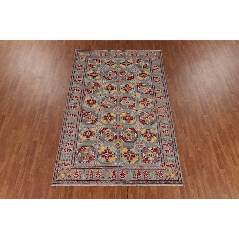 All-Over Gray Kazak Oriental Area Rug Handmade Bedroom Wool Carpet - 6'5" x 9'10"