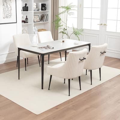SEYNAR Modern Glam Velvet Black Metal Legs Dining Chair or Vanity Chair Set of 4 with Rear Handle