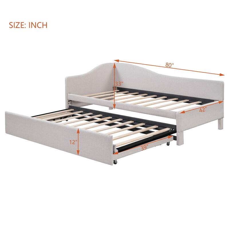 Twin Size Upholstered L-Shaped Upholstered Daybed with Pop Up Trundle for Home Office