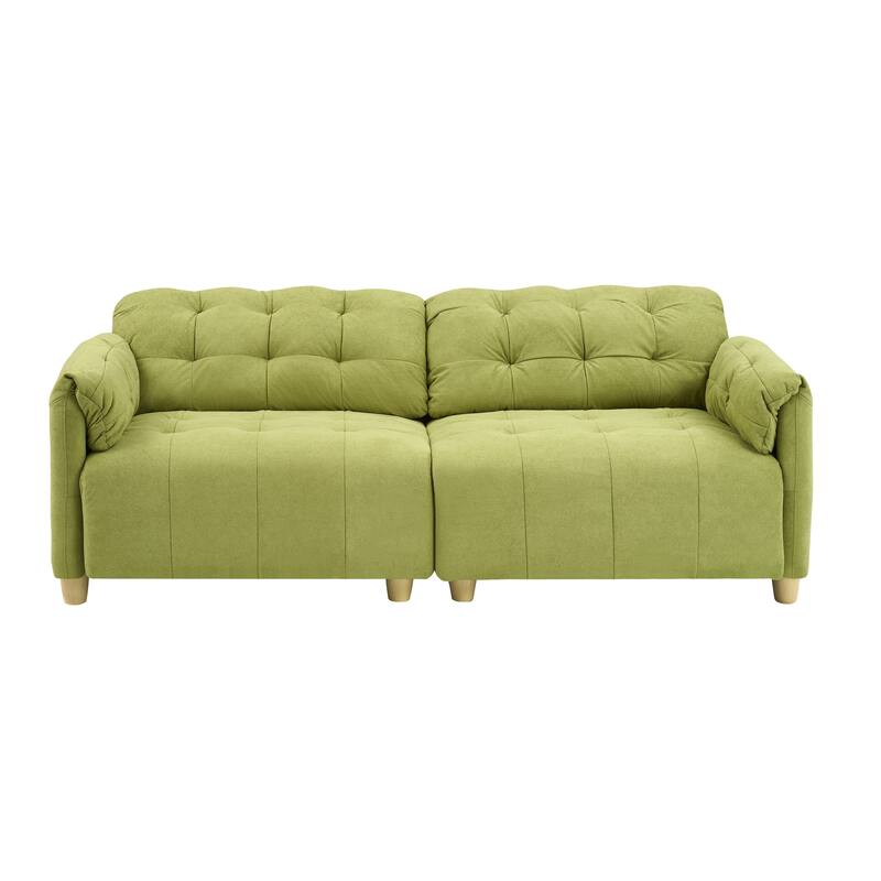 Green Flannelette Double-Seat Sofa for Living Room with High-Density Sponge and Solid Wood Frame