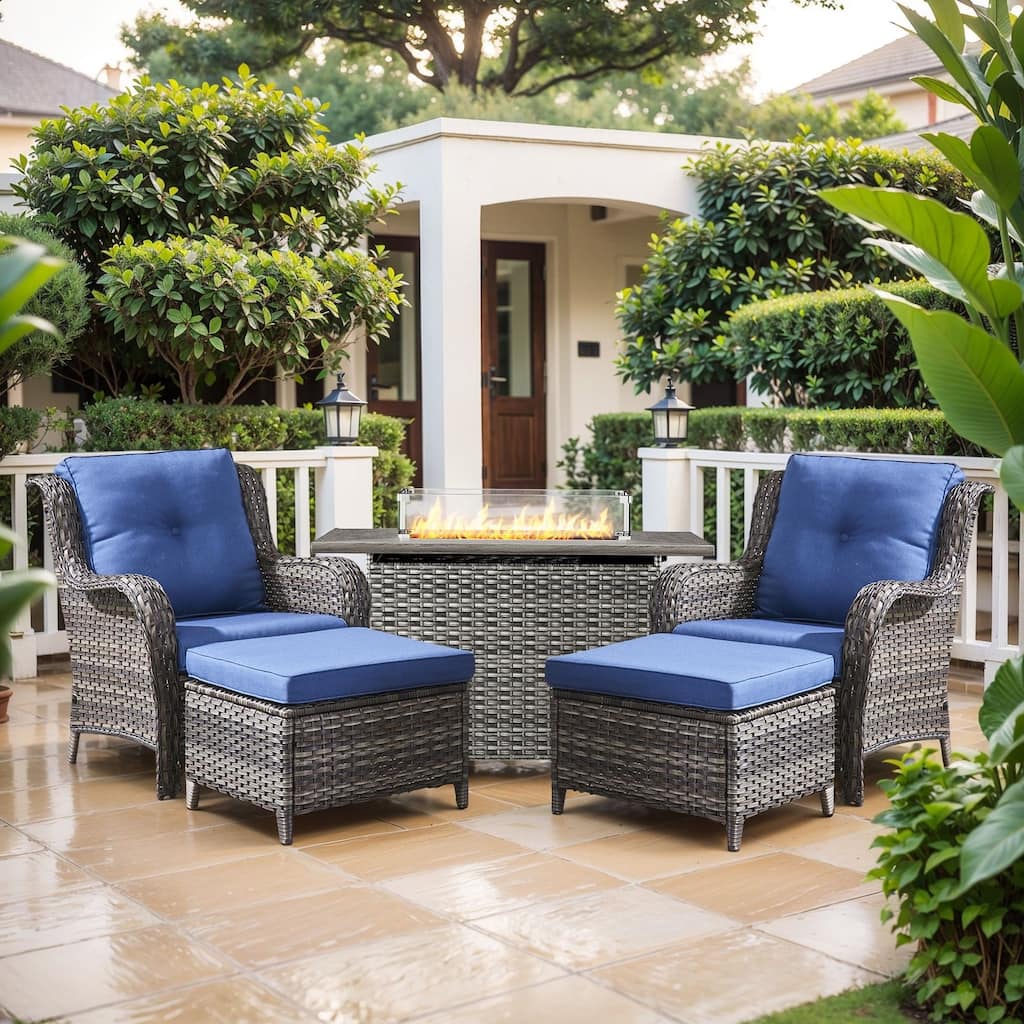 Fire Pit Table with Patio Chairs Ottomans Grey-Blue - Grey