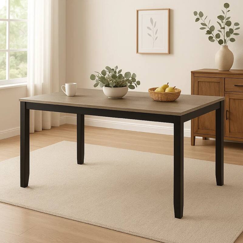 Emoi Dining Table, 71 Inch Rectangular Gray Oak Wood Top, Black Legs - Gray Oak, Black
