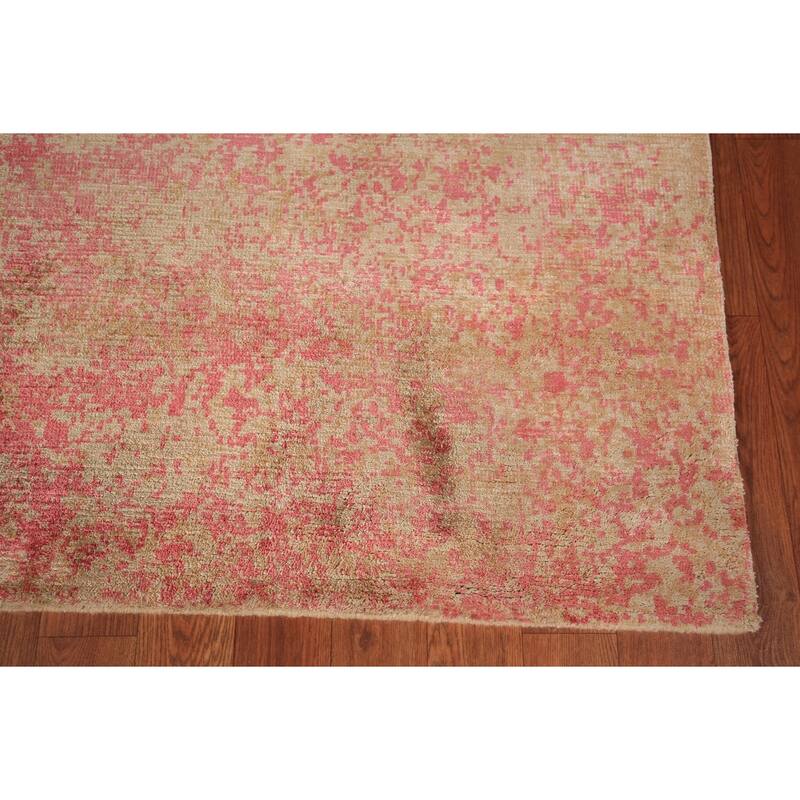 Contemporary Colorful Abstract Indian Rug Hand-Knotted Wool Carpet - 6'7" x 9'10"