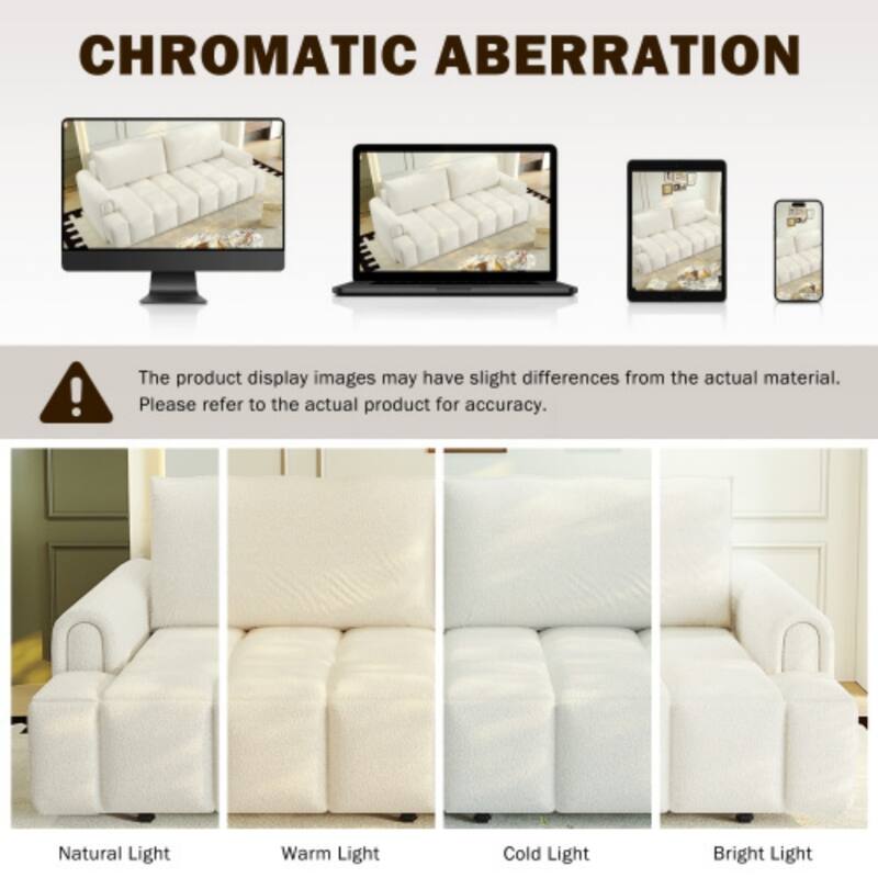 90.2 Inch King 3-in-1 Sleeper Sofa with Seat Storage, Modern 4-Seater Convertible Teddy Fabric Couch