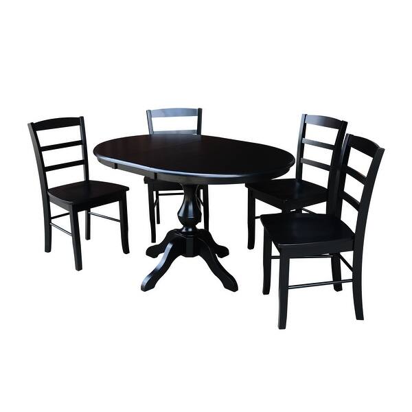 36 Round Dining Table With 12 Leaf And 4 Madrid Chairs Black
