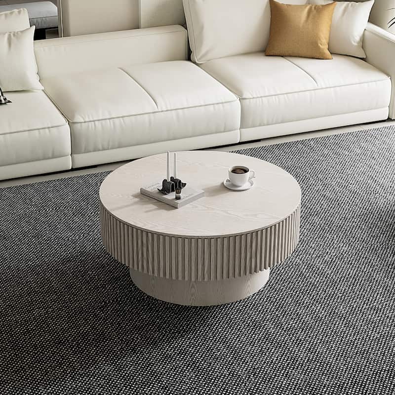 Modern 31.5" Round Coffee Table with Storage Solid Wood Veneer for Living Room and Bedroom Use