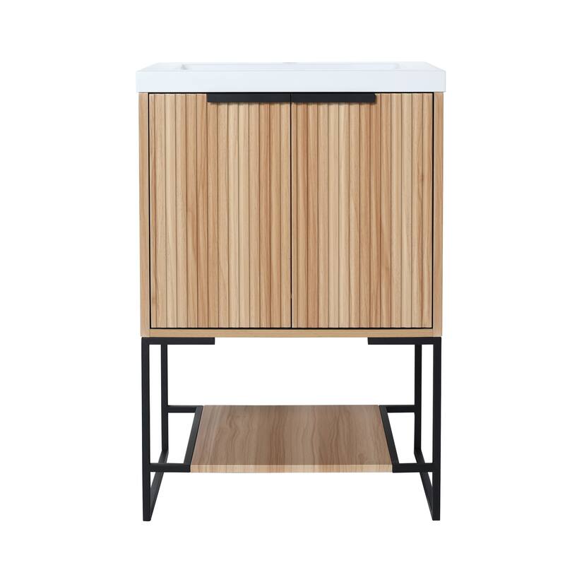 24 inch Plywood Freestanding Bathroom Vanity Set with Integrated Resin Sink