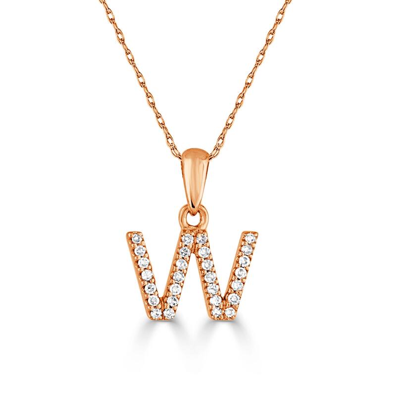 Joelle Collection 1/10 ctw Diamond Initial Pendant Necklace 14K Gold adjustable 16 to 18 inch Chain - Personalized Gift - W - Rose