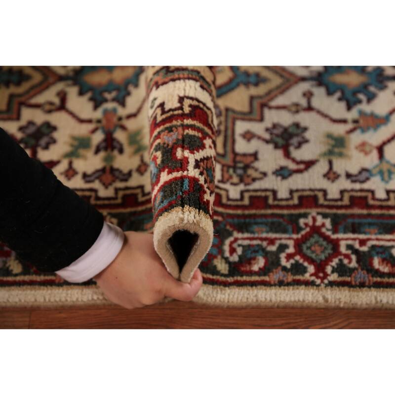 Geometric Heriz Serapi Indian Runner Rug Handmade Wool Carpet - 2'6"x 13'10"