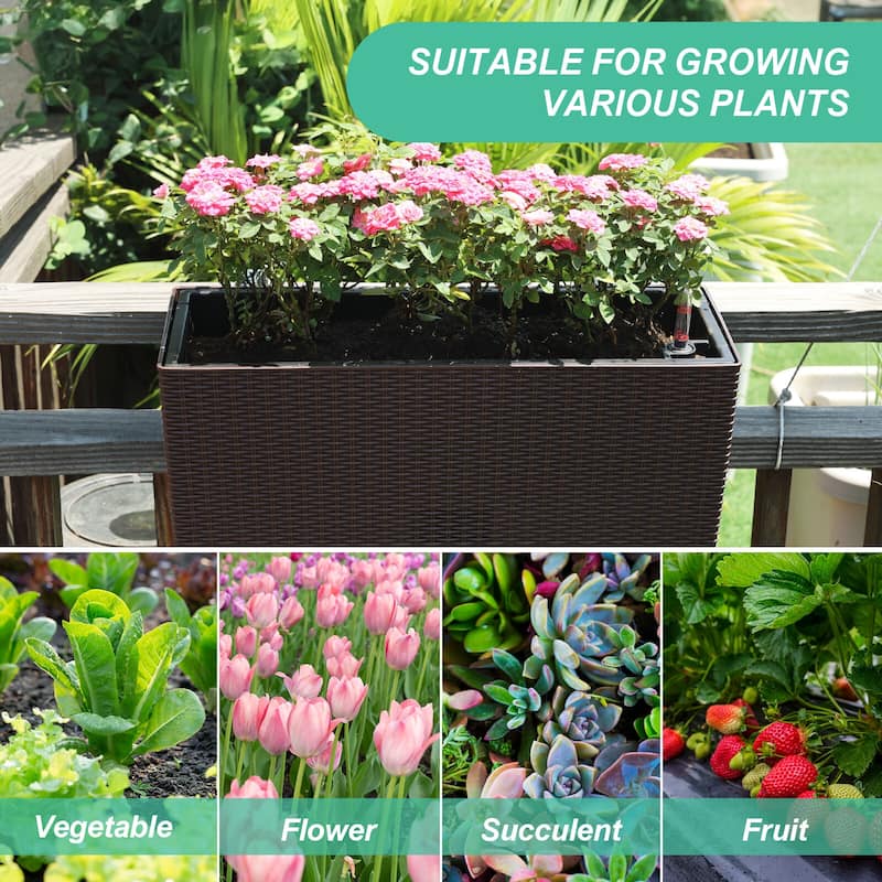 Aoodor 4Pcs 19.5" Rectangular Window/Railing Planter Box, Self Watering Planter for Balcony Porch Fence Patio - 19.5''×7.2''