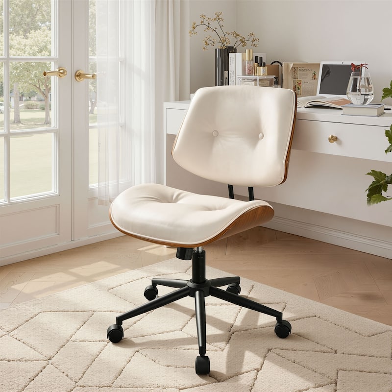OVIOS Armless Adjustable Rivet Design Office Chair - N/A - Beige
