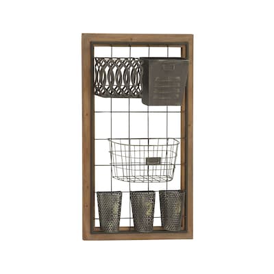 Metal 1 Slot and 5 Baskets Magazine Rack Holder with Suspended Baskets and Label Slot - Brown - Roche River Decor