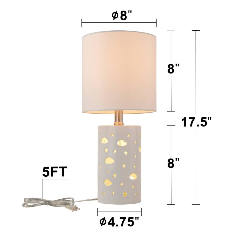 C Cattleya 17.5in 1-Light Starry Table Lamp with White Ceramic Base and Fabric Shade