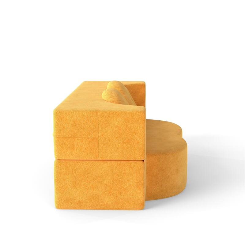 Modern 2-Seater Sofa Multi-Functional Folding Sofa Bed with Pillow, Curved Armrest, for Living Room, Apartment