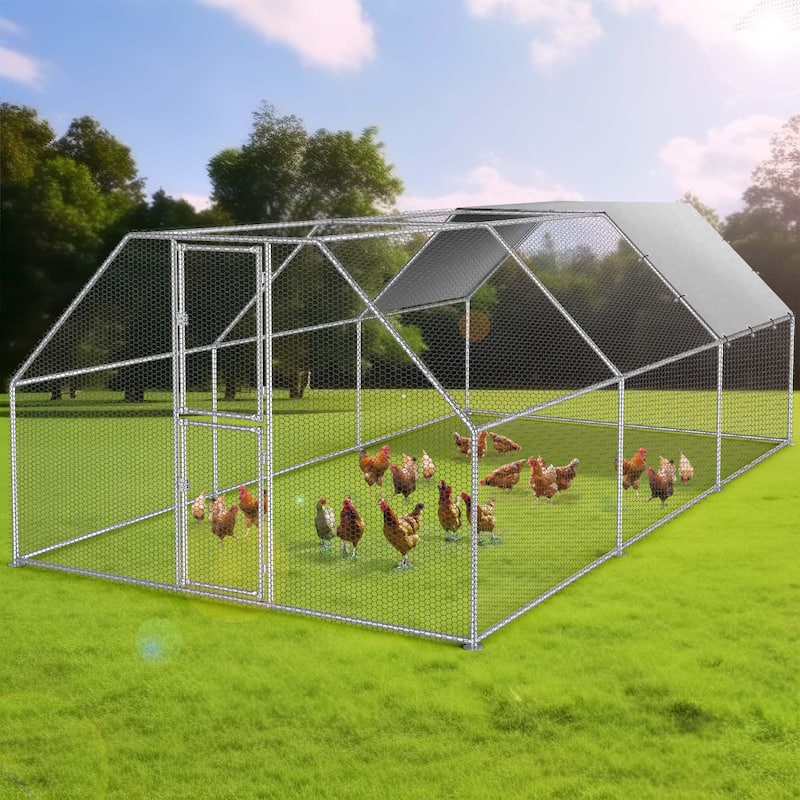 Moasis Large Metal Chicken Coop Cage with Cover Poultry Fence Outdoor,Poultry Cage for Rabbits Goose Ducks - 19.6 ft X 9.8 ft X 6.4 ft