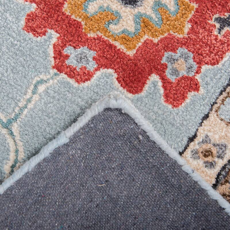 Alora Decor Cyrus Blue Floral Bordered Hand-Tufted Rug