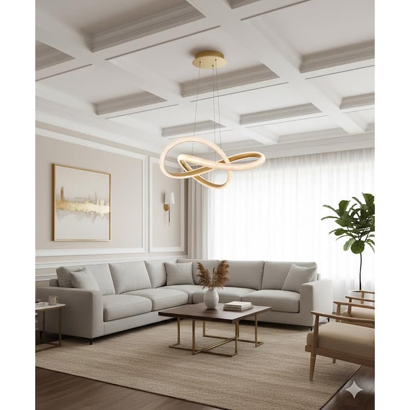 Gold Iron LED Chandelier With Clear Acrylic Diffusers