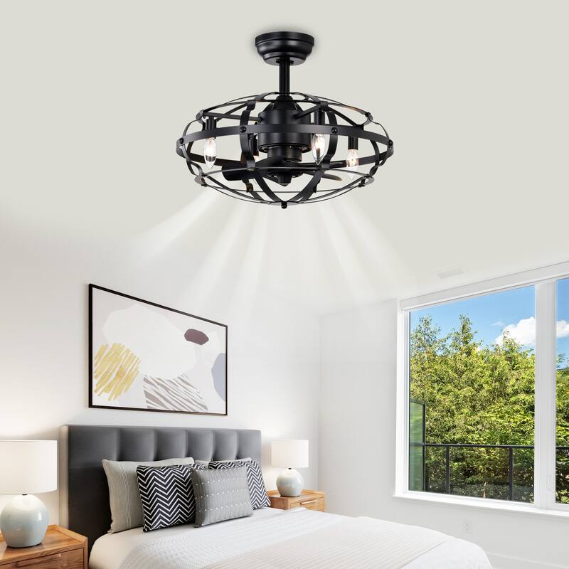 Enclosed Ceiling Fan Light with Reversible Motor and Remote Control, Adjustable 3 Speed Settings for Bedroom and Living Room - Matte Black