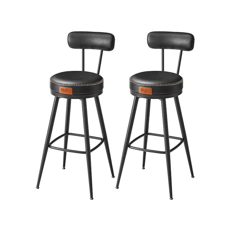360 Swivel Bar Stools with Backrest and Steel Legs Footrest Perfect for Dining Room Set of 2 - Ink-Black-Bar-Height