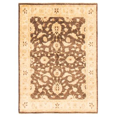ECARPETGALLERY Hand-knotted Peshawar Oushak Dark Brown Wool Rug - 4'9 x 6'8