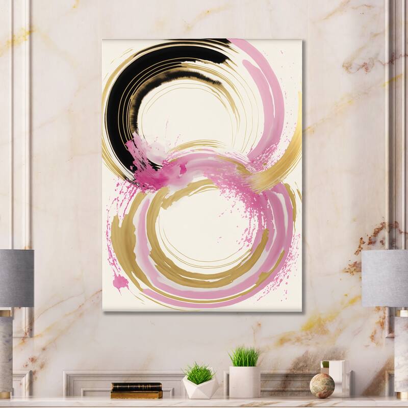 Designart 'Pink And Gold Curves IV' Abstract Marble Metal Wall Art ...