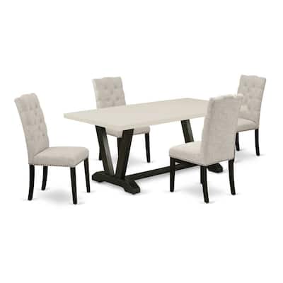 Modern 5-Piece Dining Set - Rectangular Table with 4 Upholstered Parsons Chairs - 72