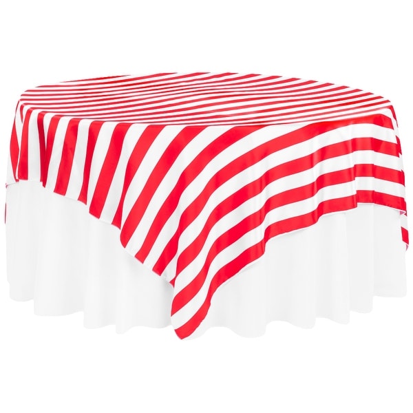 Stripe 90"x90" Square Satin Table Overlay Edge: Serge - Red & White