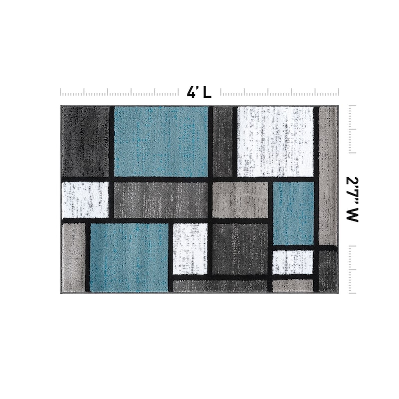 World Rug Gallery Contemporary Modern Boxed Color Block Area Rug