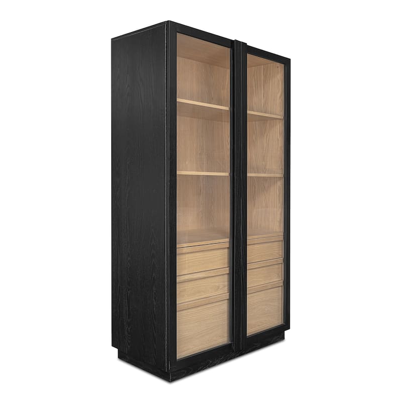 NADAAL STUDIOS Corwin Display Cabinet, Two-Tone Solid Ash Frame with Tempered Glass Doors, Black