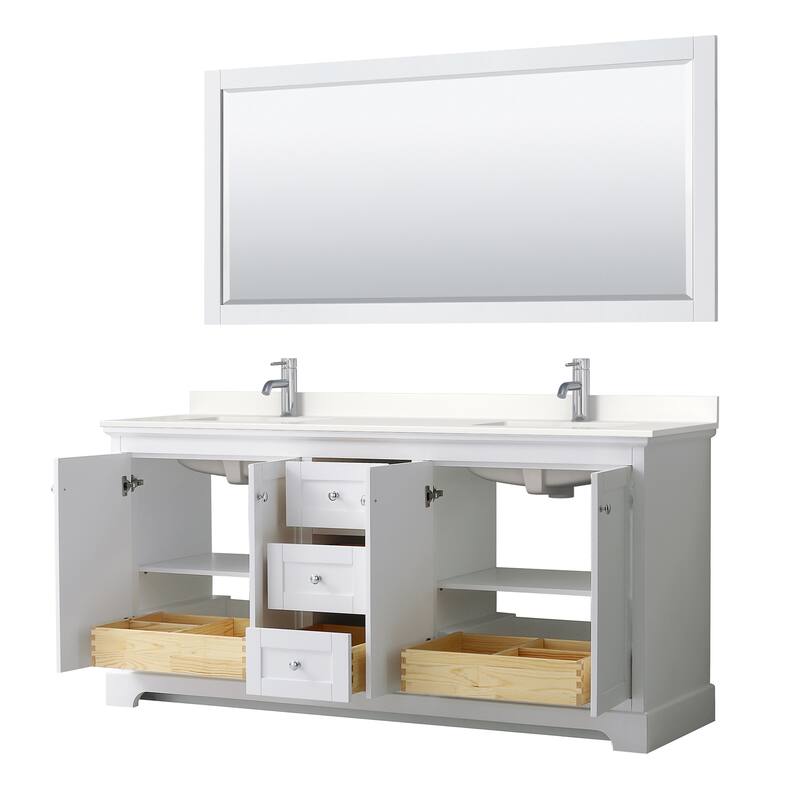 Avery 72-inch Double Vanity, Quartz Top, 70-inch Mirror