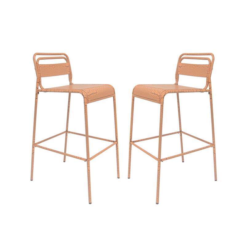 Roomfitters Carmella Outdoor Iron Slat Bar Stool with Matte Crackle Finish, Modern Patio Seating, Set of 2 - 2-Piece