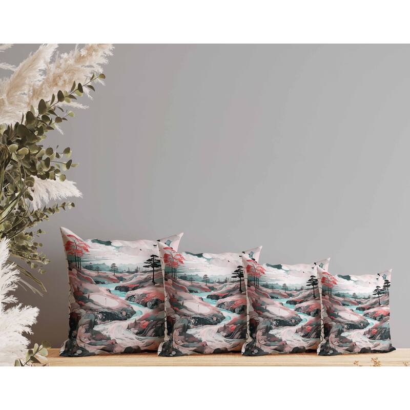 Mountain Vista Indoor/Outdoor Reversible Throw Pillow Pink and Green