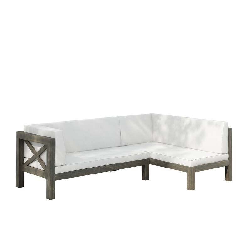 Brava Outdoor Acacia Wood X-Back Patio Sectional Sofa by Christopher Knight Home