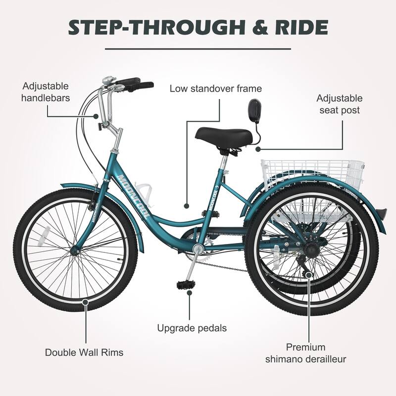 DoCred 20" Adult Tricycle 7 Speed 3-Wheel Bike with Shopping Basket