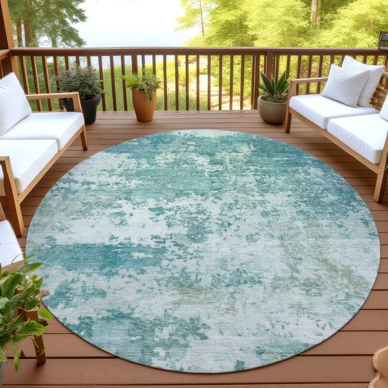 Machine Washable Indoor/ Outdoor Modern Jenna Chantille Rug - Teal - 8' x 8'