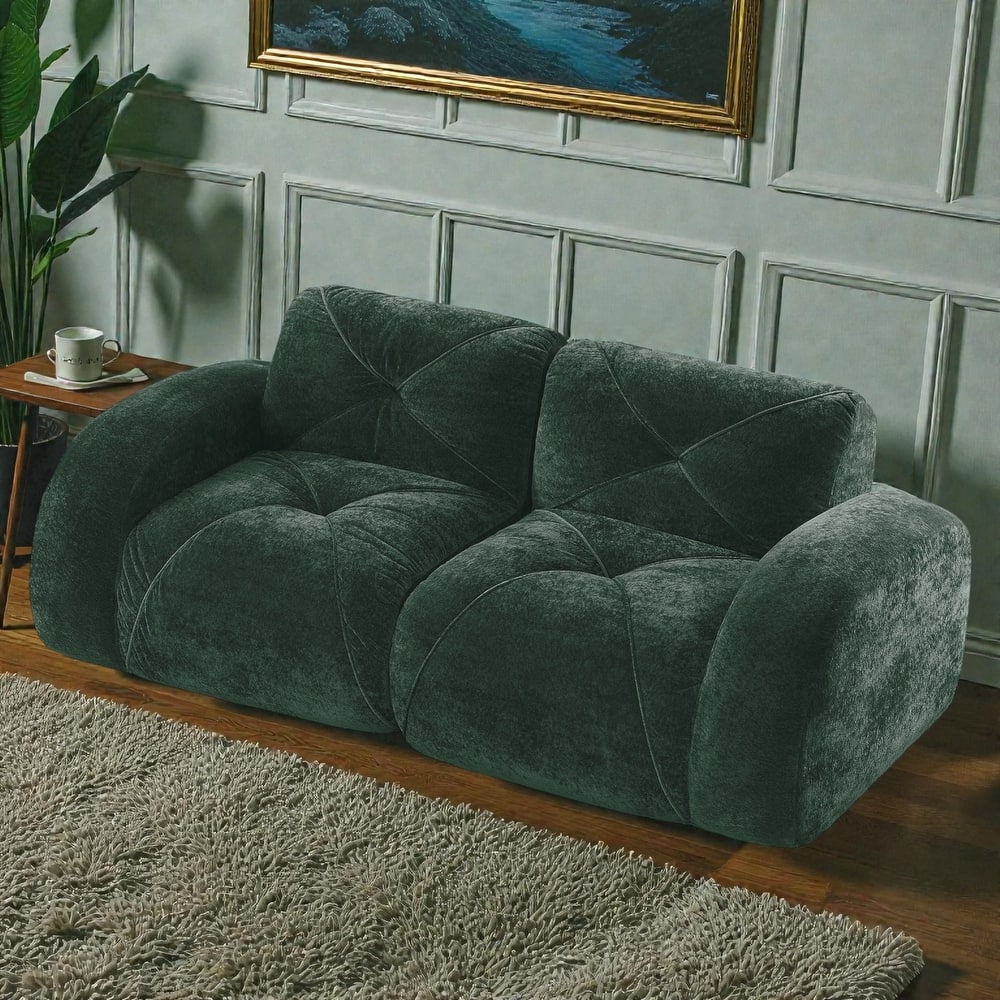 2 Seater Tufted Velvet Sofa, Boneless Cloud Couch with 32D High Density Foam, No Assembly Living Room Sofa