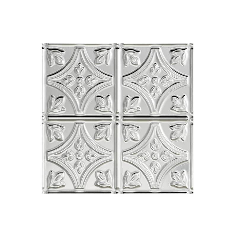 FASÄDE Traditional Style1 Decorative Vinyl 2ft x 4ft Glue Up Ceiling Panel in Brushed Aluminum (5 Pack) - 12in x 12in Sample - Brushed Aluminum