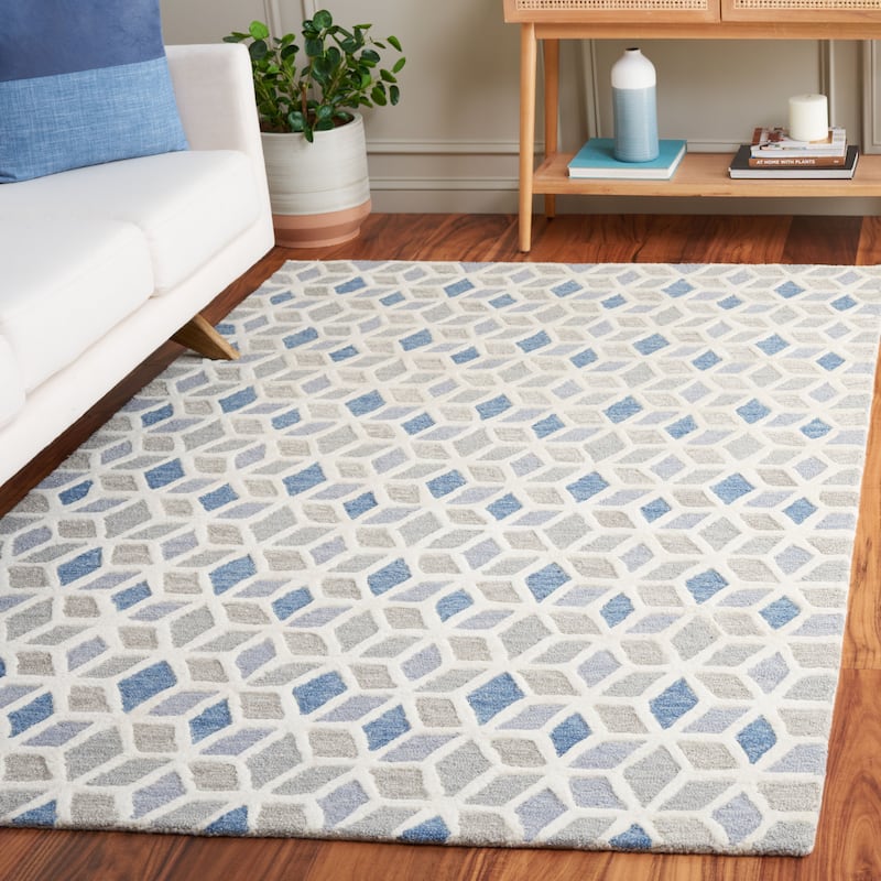 SAFAVIEH Handmade Ebony Yulia Modern Wool Rug - 6' Square - Ivory/Blue