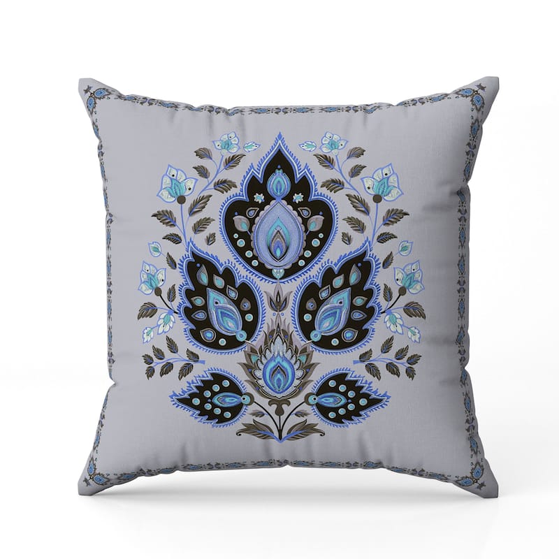 Vintage Verve Indoor/Outdoor Reversible Throw Pillow Teal and Black