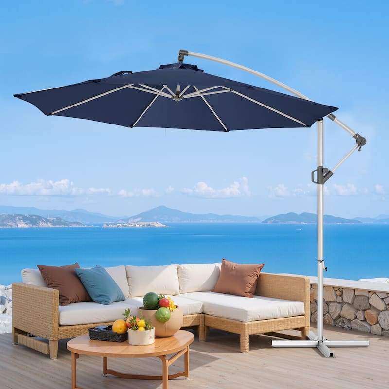 120" Patio Umbrella with Upgraded Aluminum Frame,Cantilever Hanging Market Umbrella with Base Included,UV Resistant